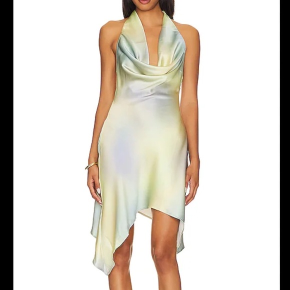 NEW WEWOREWHAT Cowl Mini Dress in Watercolor Size 16 - Picture 1 of 10